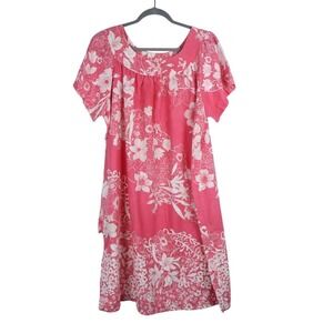 VTG Handmade Pink Floral Muumuu Hawaiian Nightgown Short Sleeve Pocket L/XL
